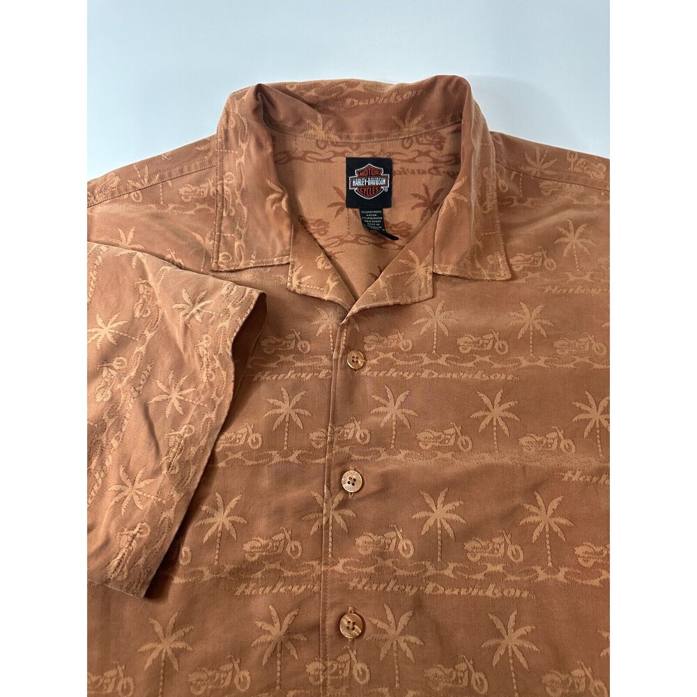 Harley Davidson Men's XL Palm Tree Motorcycle Print Short Sleeve Button Up Shirt